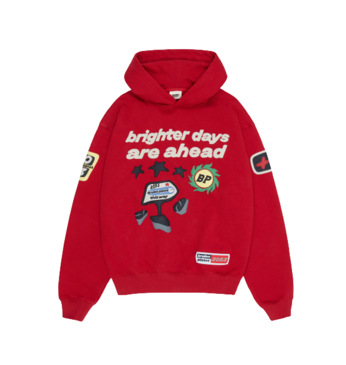 BROKEN PLANET MARKET BRIGHTER DAYS ARE AHEAD HOODIE RUBY RED