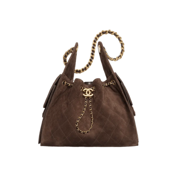 Chanel 25 Small Handbag Suede Calfskin & Gold-Tone Metal Dark Brown