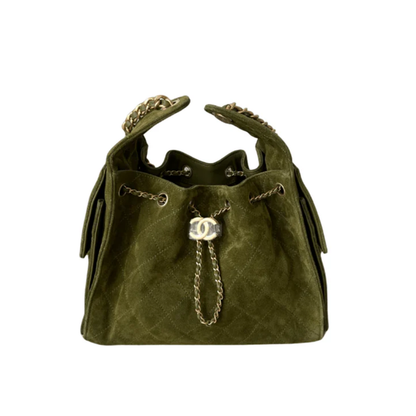 Chanel 25 Small Handbag Suede Calfskin & Gold Khaki